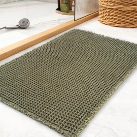 tchdio Waffle Bath Mat Rug, Super Absorbent Non Slip Bath Mats for Bathroom Mat Ultra Soft Bathmat Machine Washable Bathroom Rugs with Tassels, Bath Rugs Beside Tub, 17" x 24"