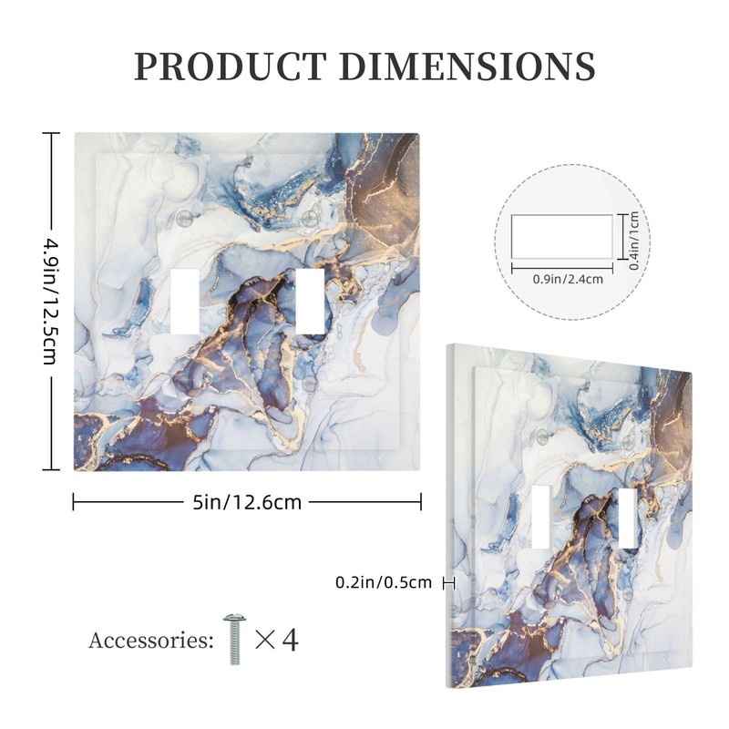 Modern Abstract Blue Gold Marble Light Switch Cover 2-Gang Double