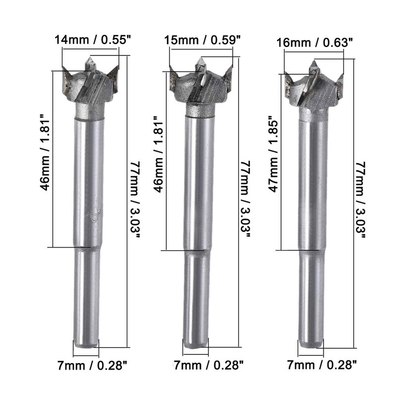 TOP-VIGOR Forstner Drill Bits 14mm 15mm 16mm Dia, Carbide Alloy
