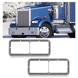 TULMTT Chrome Headlight Bezel Compatible with Kenworth T400 T600 T800 W900 K100 C500 Peterbilt 378 379 Western Star 4900 Freightliner FLD Classic XL Driver and Passenger Side Semi Truck Accessories