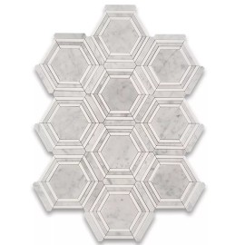 Stone Center Online C35EXP Carrara White Marble 5" Hexagon Georama Tile Thassos Strip Polished