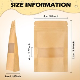 100pcs Stand Up Pouches, 5.9 x 8.7 Inches Kraft Paper Bags with Window, Coffee Bags, Brown Resealable Bags, Ziplock Stand Up Bags for Home or Business, Sealable Bags for Packaging
