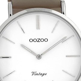 Oozoo Vintage Women's Watch with Leather Strap Flat 40 mm White/Taupe C20076, silver / white, Vintage
