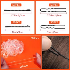 Pack of 500 Small Bobby Pins Set Hair Clips U-Shaped Hair Pins 2 Inch 2.36 Inch Hair Pins 2 Inch 2.75 Inch Transparent Hair Scrunchie with Storage Box for Women Girls (Black)
