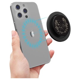 Foldable Magnetic Phone Stand with Grip - Strongest Magnet, Compatible with MagSafe Includes Metal Adapter Ring & Holder - Black Night Stars