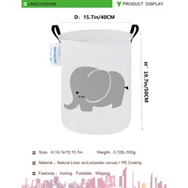 LANGYASHAN Laundry Basket Canvas Fabric Collapsible Organizer Basket for Storage Bin Toy Bins Gift Baskets Bedroom Clothes Children Nursery Hamper (Elephant)