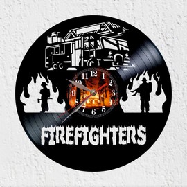 Firefighters Heroes Layered Vinyl Record Clock Large Wall Decoration Vinyl Disc Clock