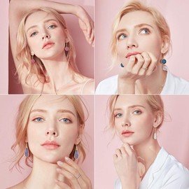 Fashion Opal Earrings for Women 16 Pairs, FIFATA Crystal Hypoallergenic Rainbow Quartz Ear Stud, Boho Moonstone Oval Tear Dangle Earring for Wedding Party Jewelry Gifts (16 Pairs Faux Druzy Earrings)