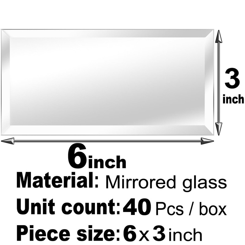 40 Pcs Peel and Stick Beveled Mirror Glass Tile.6x3 Inch