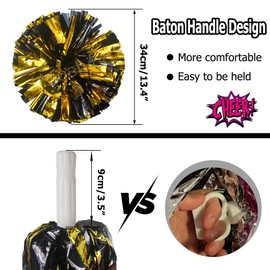 Hooshing 4PCS Black and Gold Cheer Pom Poms Metallic Pom Poms Cheerleading with Handle for Sports Dance Team Spirit Party Performance