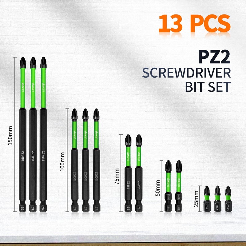 Litorange 13Pcs PZ2 Magnetic Impact Driver Bits, Heavy Duty Long