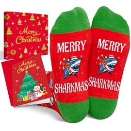 HAPPYPOP Christmas Gifts Stocking Socks for Boys Girls - Secret Santa Socks Xmas Stocking Stuffers Greeting Card for Kids Red Shark Ocean Animal