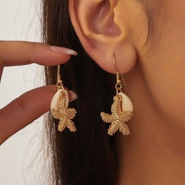 Shell Earrings for Women Starfish Pearl Earrings Drop Dangle Summer Beach Vacation Clothes Outfit for Women