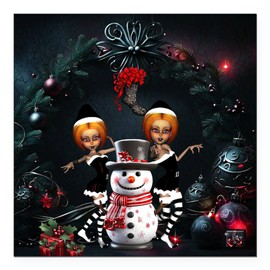 CafePress Cute Dark Christmas Elf with Snowman. Square Car Magnet, Magnetic Bumper Display