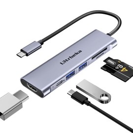 USB C Hub, 7in1 USBC Hub, 4K HDMI Multiport Adapter, TF/SD Card Reader, 2×Powered USB-A 3.0 5Gbps, 100W PD, Dongle Adapter, USB-C Extender Compatible for Type C Ports Laptop,MacBook Pro/Air