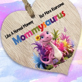 Mommy Gifts - Roarsome Mommysaurus Wooden Heart Plaque - Happy Birthday Gifts for Mommy from Son Daughter, Dinosaur Mother's Day Presents, Light Wood Sign Keepsake