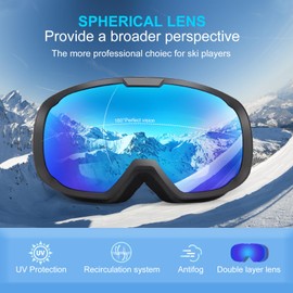 EXP VISION Ski Goggles for Men Women, OTG Snowboard Goggles with 100% UV Protection Anti Fog Lens Snow Goggles (Blue)