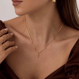 ASCOMY Cross Necklace for Women 14K Gold Plated Cross Pendant Necklace Gold Box Chain Cross Pendant Necklace Minimalist Daily Decoration Jewellery For Women Dainty Religious Gift