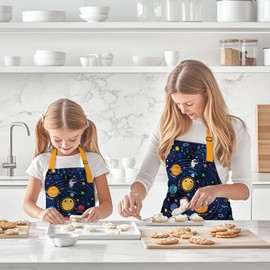 MCPESAS 2 Pack Kids and Adult Aprons for Cooking, Family Matching Aprons, Kitchen Apron with 2 Pockets Adjustable, Parent and Child Matching Gifts, Women and Children Cooking Baking Apron