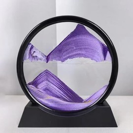 AzureLeap Moving Sand Art Liquid Motion, 3D Deep Sea Sandscape Color Quicksand Decor, Round Glass Moving Sand Art Picture Relaxing Desktop Home Office Work Decor (7 inch-Purple)