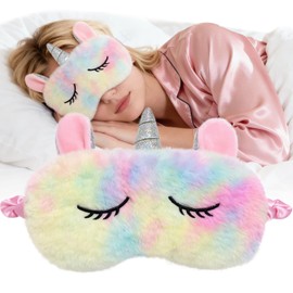 Kids Eye Masks for Sleeping, Cute 3D Animal Eye Masks Plush Sleep Mask Cartoon Blindfold Eyeshade Travel Eye Cover for Girls Adult Children - Unicorn