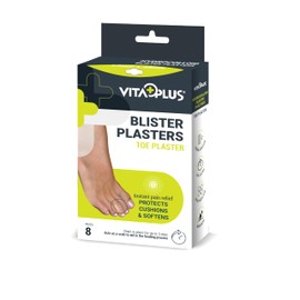 VITAPLUS Toe Blister Plaster, 8 Hydrocolloid Toe Plasters, 17x48mm, 8's