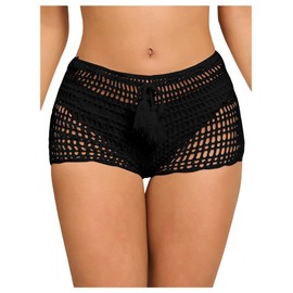 SHENHE - Pantalones cortos de ganchillo para mujer con lazo en la cintura ahuecados, Negro -, M