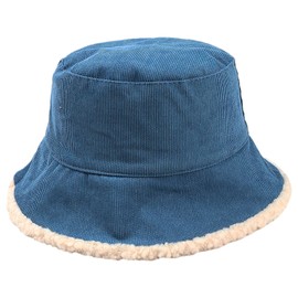 Anopo Winter Warm Corduroy Bucket Hat Cashmere Reversible Fluffy Plush Thick Fisherman Cap Wind Protection Hat for Women Girl Blue