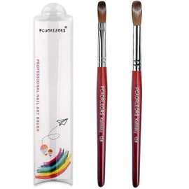 PCUORLEORS Acrylic Nail Brush with Kolinsky Sable Hair and Red Wooden Hand, Round/Flat Professional Gel Brush for Acrylic Power and Nail Extension Size #8,10,12 (2 Pack(SIze 12 Round/Flat))