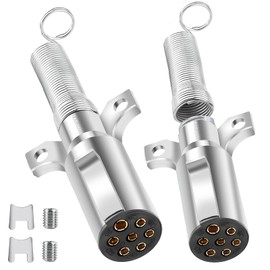 Hitchvoyager 2 Pack 7 Way Round Trailer Connector for Trailers, Semi Truck Tractors,7-Pin Trailer Plug with Spring-Guard by Heavy Duty Die-Cast Plug Assembly, 7 Way Replacement Adapter Plug