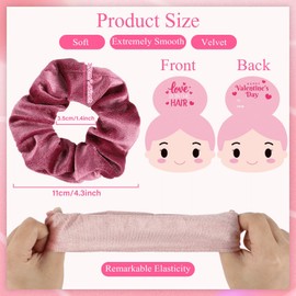 24 Pack Valentines Day Scrunchies Bulk with Greeting Cards Valentines Gifts for Kids Party Favor Velvet Pink Hair Ties Classroom Exchange Gift Blush Scrunchies for Ballerina Girls Students Teachers
