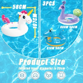 Unicorn Peacock Dinosaur Inflatables Swimming Ring Rubber Rings for Kids,3pcs 58cm Inflatable Swim Rings Pool Float Tube,Inflatable Pool Ring Toy Floaties for Girls Boys Beach Summer Party Water Sport