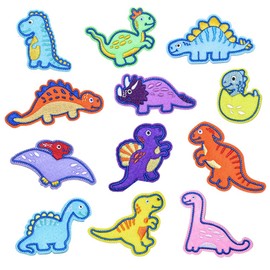 YFFSFDC Dinosaur Patches 12-Piece Set, Dinosaur Iron-On Embroidered Patches, Applique DIY Repair for Children, Boys, Girls, Nursery, Kindergarten, Celebration Gift Present