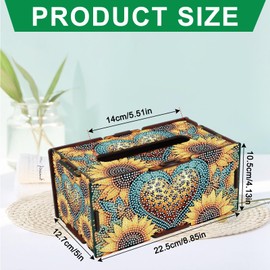JZHYOAN Sunflower Diamond Art Tissue Box, DIY Rectangular Portable Office Mosaic Diamond Decoration Desk Tissue Box, Paper Storage Holder Napkin Holder Adult Family