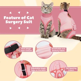 BRKURLEG Cat Recovery Suit for Female Male Anti-Licking Pet Surgical Pajamas Kitten Recovery Suit Cat Spay Recovery Suit Female Abdominal Wounds Skin Diseases Protection, Pink, S