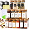 Set of 24 Glass Spice Jars with Various Labels, Bamboo