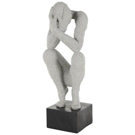 Deco 79 Polystone People Decorative Sculpture Crouching Home Decor Statue with Black Square Base, Accent Figurine 6" x 7" x 19", Gray