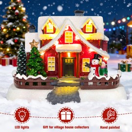 WeDoSoy LED Lighted Village House, 7 Inch Christmas Village House Decoration, Xmas Collectible Buildings for Holiday Decor for Home, Ballroom Disply and Desktop