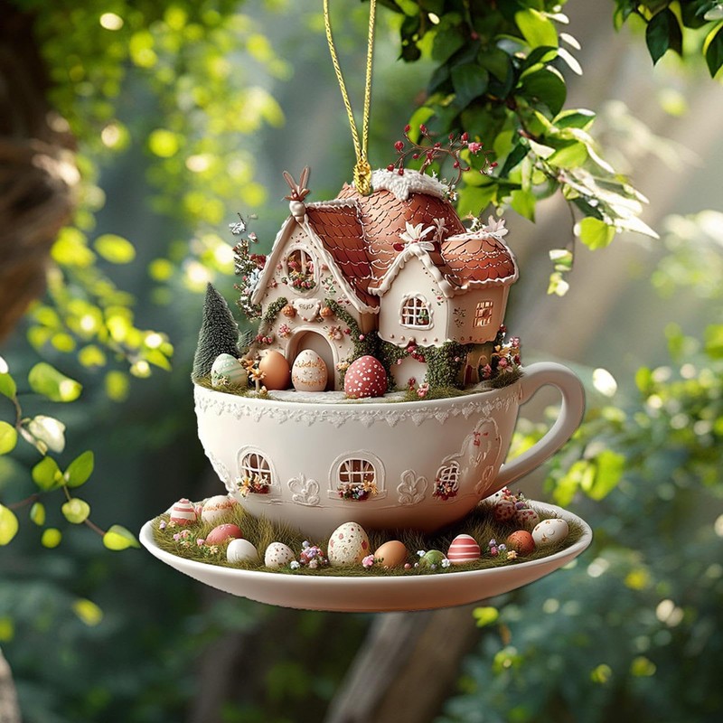 Easter Hangable Decorations, Coffee Cup House Easter Egg Cute Decorative