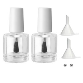 Agidea 2PCS Empty Nail Polish Bottles with Rounded Brush,Empty Glass Clear Refillable Nail Polish Containers Vials with Mixing Balls & Funnels & White Cap for DIY Nail Art Samples (10ML)