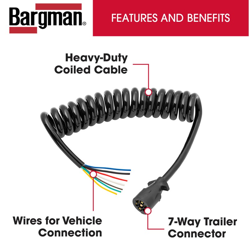 Bargman 54006-043 Coiled 7 Way Trailer Wire End Connector Harness,