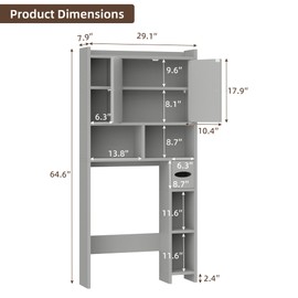 Shintenchi Over The Toilet Storage Cabinet, Bathroom Storage Cabient with Barn Doors, Bathroom Storage Shelf Organizer with Toilet Paper Holder, Adjustable Shelf and Anti-Tip Device, Gray