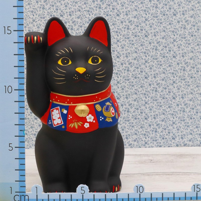 Yakushiken Maneki Neko (Black, Large) Fukushi (Good Luck Seal Included)