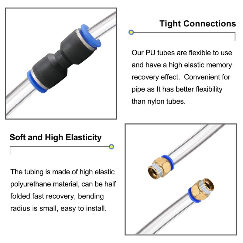 Feelers Pneumatic PU Tubing, 1/4"OD Hose PU Polyurethane Air Hose