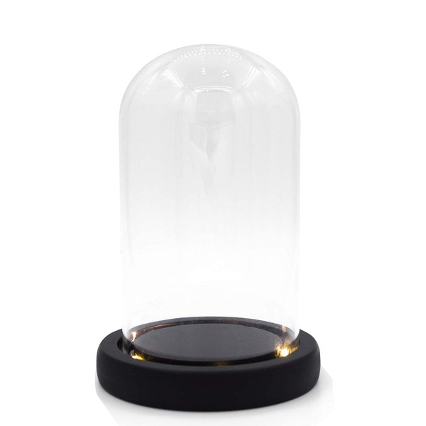 ACRLIE Glass Dome with LED Slot Light Black Base, Clear Glass Bell Jar Domes for Display Cloche, Keepsakes, Decorative Fill(9x12cm/3.5x4.7inch)