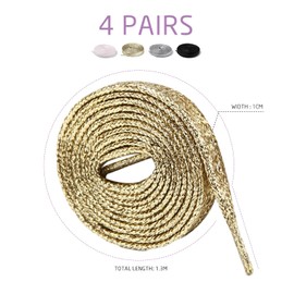 NINVVS 4 Pcs Shiny Flat Laces, Tear-Resistant Woven Laces, Polyester Replacement Laces, Suitable for Board Shoes, Canvas Shoes, Sports Shoes, Boots, Trouser Rope(130Cm)