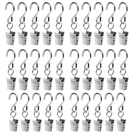 GYWHOOFT 30 Pcs Curtain Hooks, Curtain Rings, Rustproof Curtain Rings with Clips, Decorative Vintage Curtain Hooks for Curtain Photos Home Party Decoration Art Craft Display(Silver)