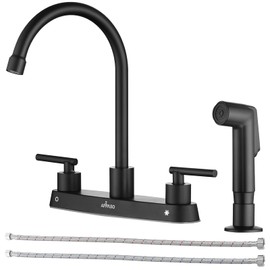 APPASO Kitchen Faucet with Side Sprayer, 2-Handle High Arch SUS304 Stainless Steel Black Kitchen Faucet with Pull-Out Side Spray for RV Laundry Utility Bar, 8-in 4-Hole Installation, Matte Black