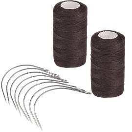 MFUOE 18 Pieces Hair Extension Weave Set with Hair Extension Thread and C-Curve Type Needles for Weaving Sew Decoration Hair Extension Hair Weaving（Brown）