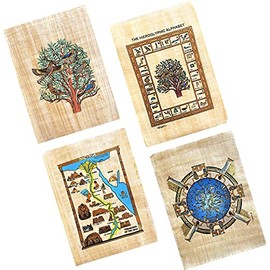 NileCart Collection of 4 sheets Egyptian papyrus paintings Original Hand Painted Papyrus Paper Ancient Egyptian size 9x13 in. handmade in Egypt. (Alphabetic Collection)